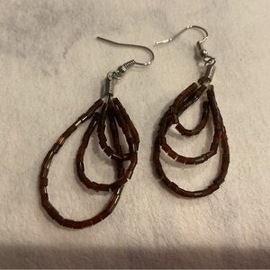 Brown Beaded Teardrop Dangle Earrings - Unbranded